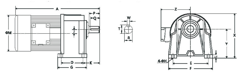 GH卧式三相缩框型(刹车)减速马达齿轮减速电机图纸